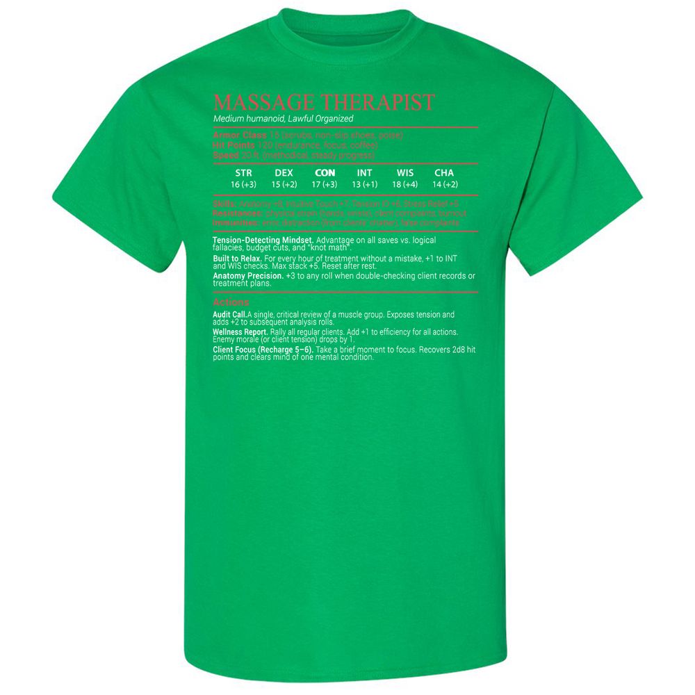 Massage Therapist Stats Block - Irish Green - 13