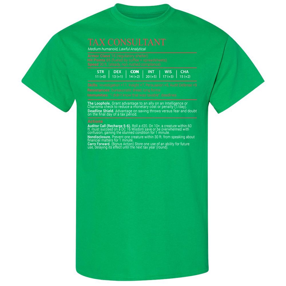 Tax Consultant Stats Block Classic Unisex T-Shirt - Irish Green - 13