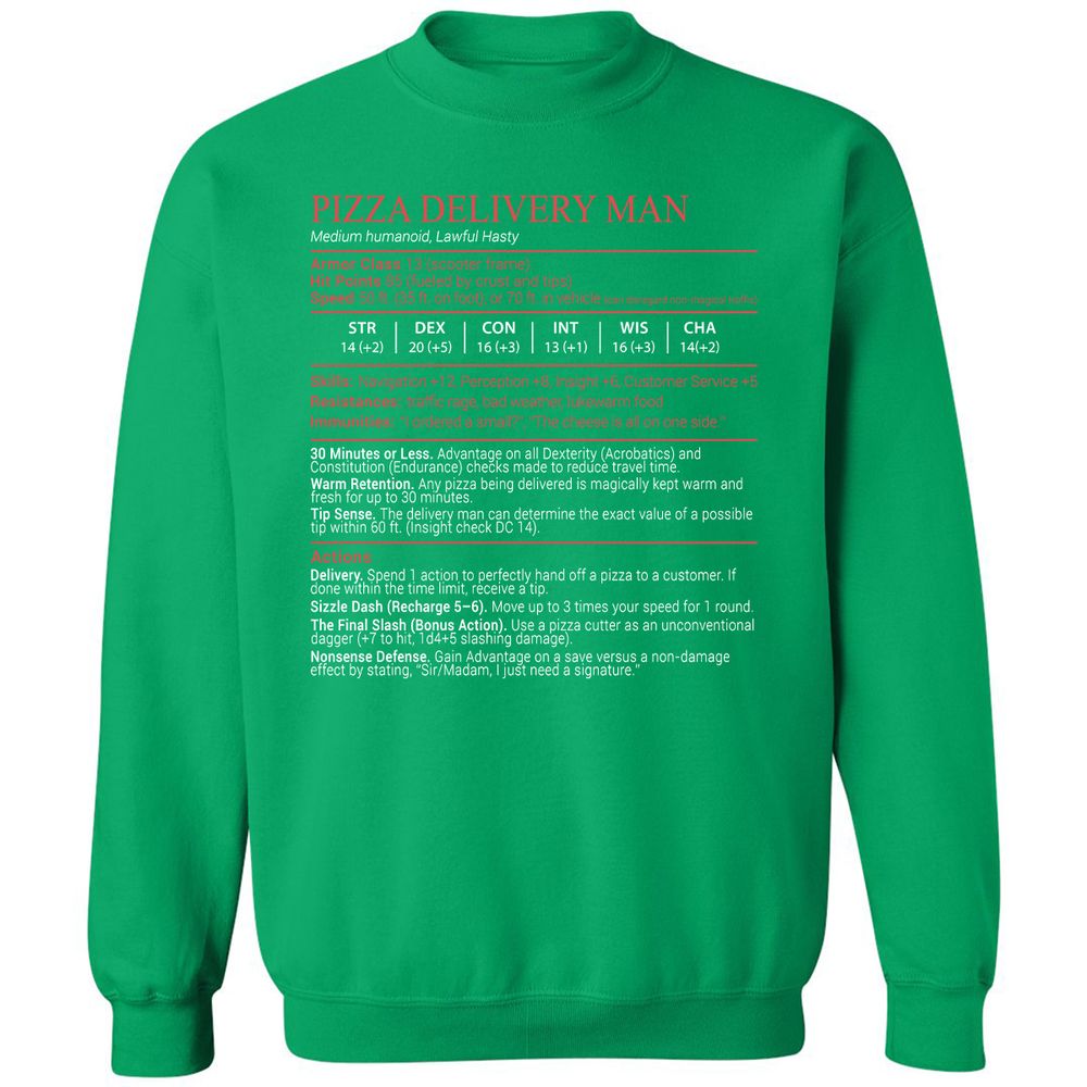 Pizza Delivery Man Stats Block - Irish Green - 13