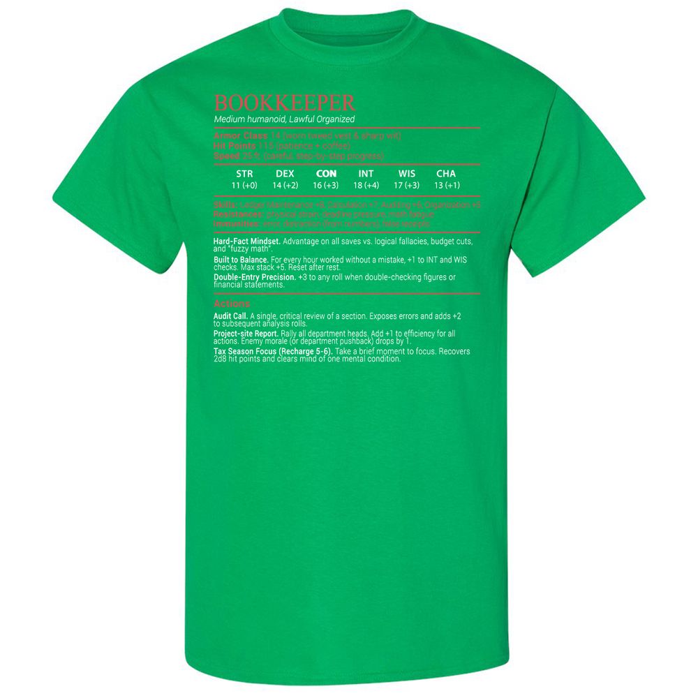 Bookkeepper Stats Block - Irish Green - 13