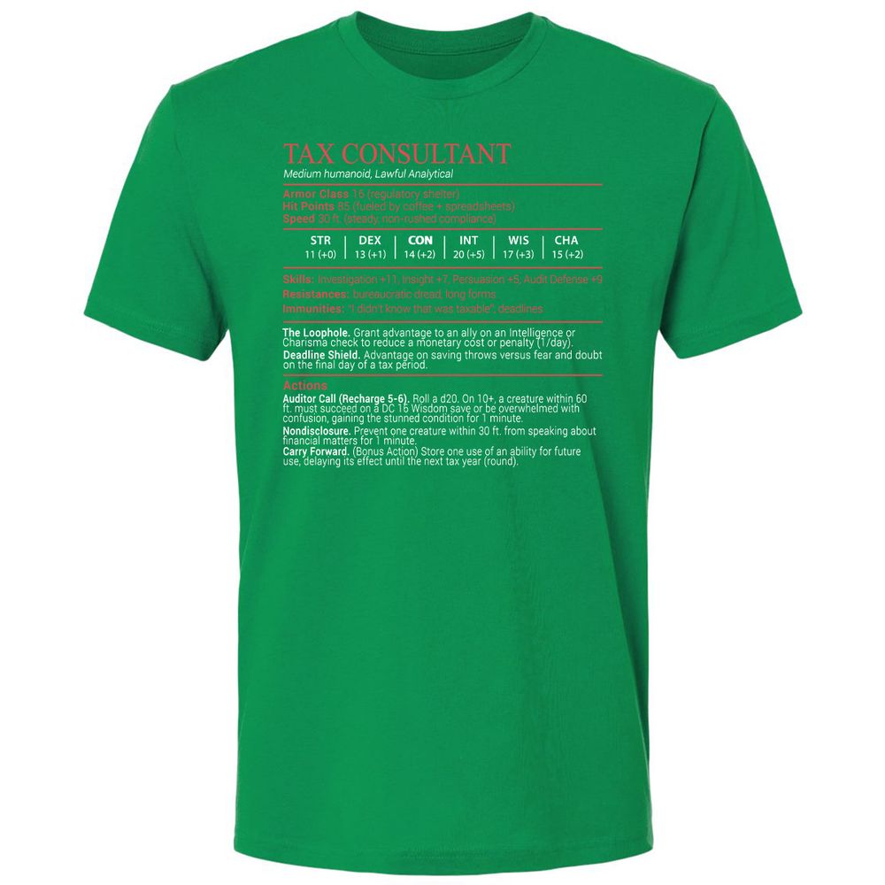 Tax Consultant Stats Block Premium Unisex T-Shirt - Kelly Green - 13