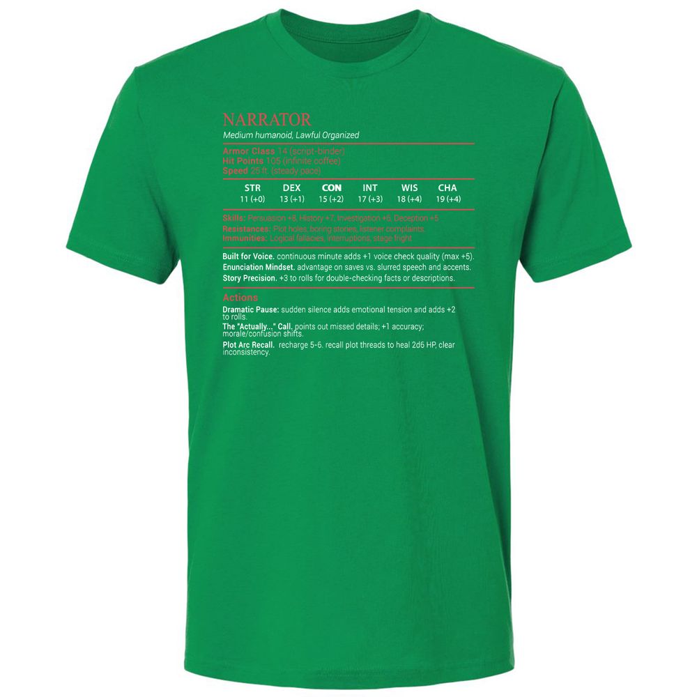Narrator Stats Block - Kelly Green - 13