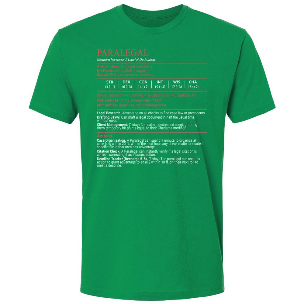Paralegal Stats Block Premium Unisex T-Shirt - Kelly Green - 13