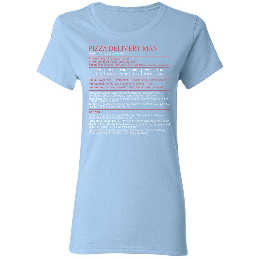 Pizza Delivery Man Stats Block Women's T-Shirt - Light Blue - 13