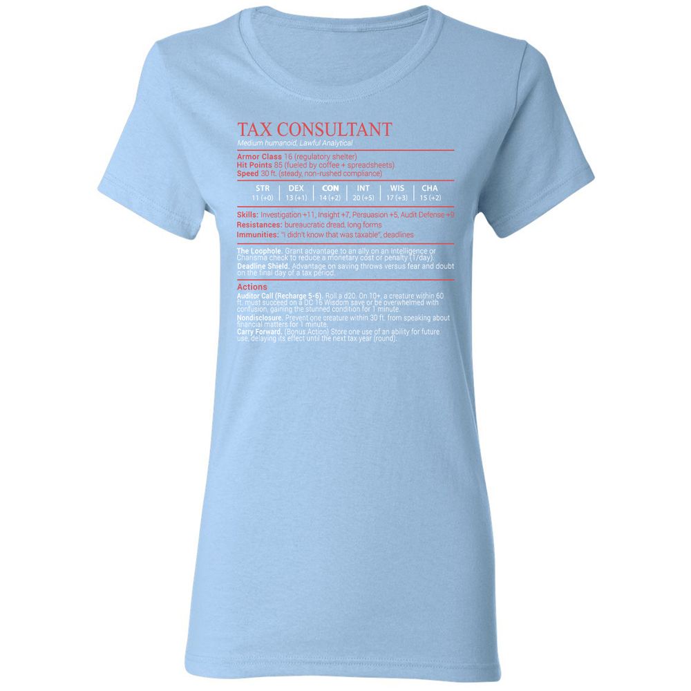 Tax Consultant Stats Block Women's T-Shirt - Light Blue - 13