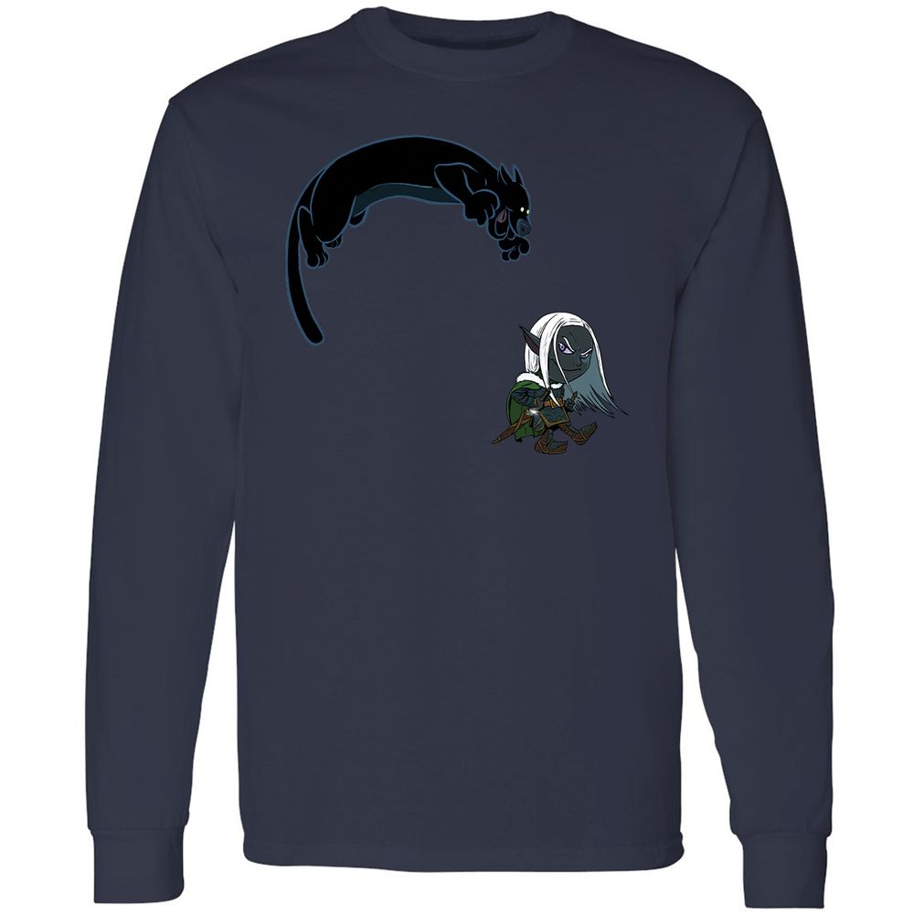 Drizzt and Guenhwyvar Long Sleeve T-Shirt - Navy - 13