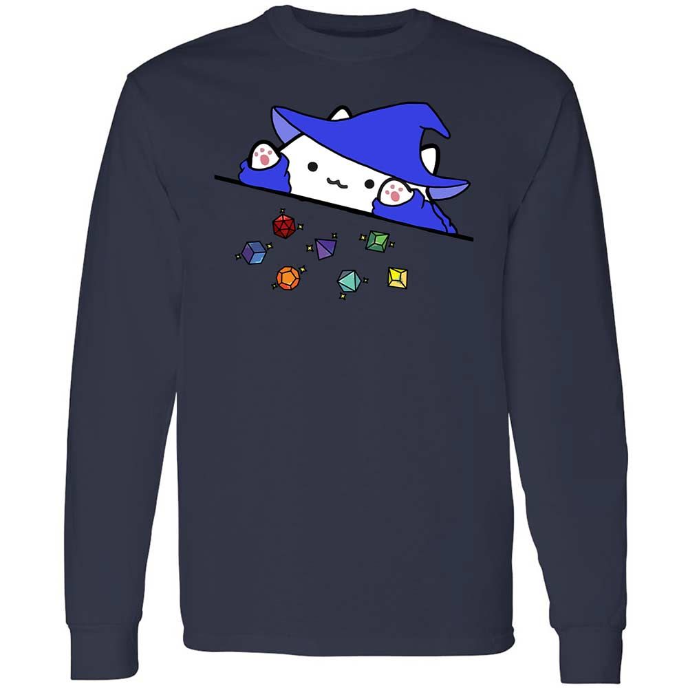 Cat Throws Dices Long Sleeve T-Shirt - Navy - 13