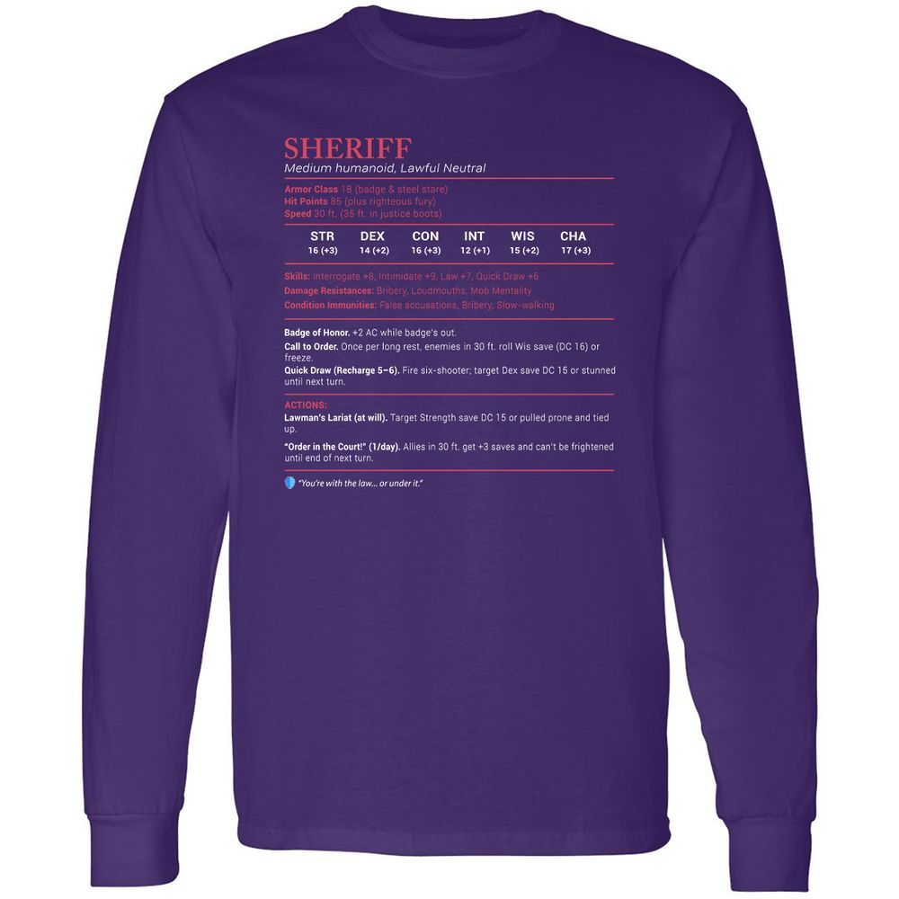 Sheriff Stats Long Sleeve T-Shirt - Purple - 13