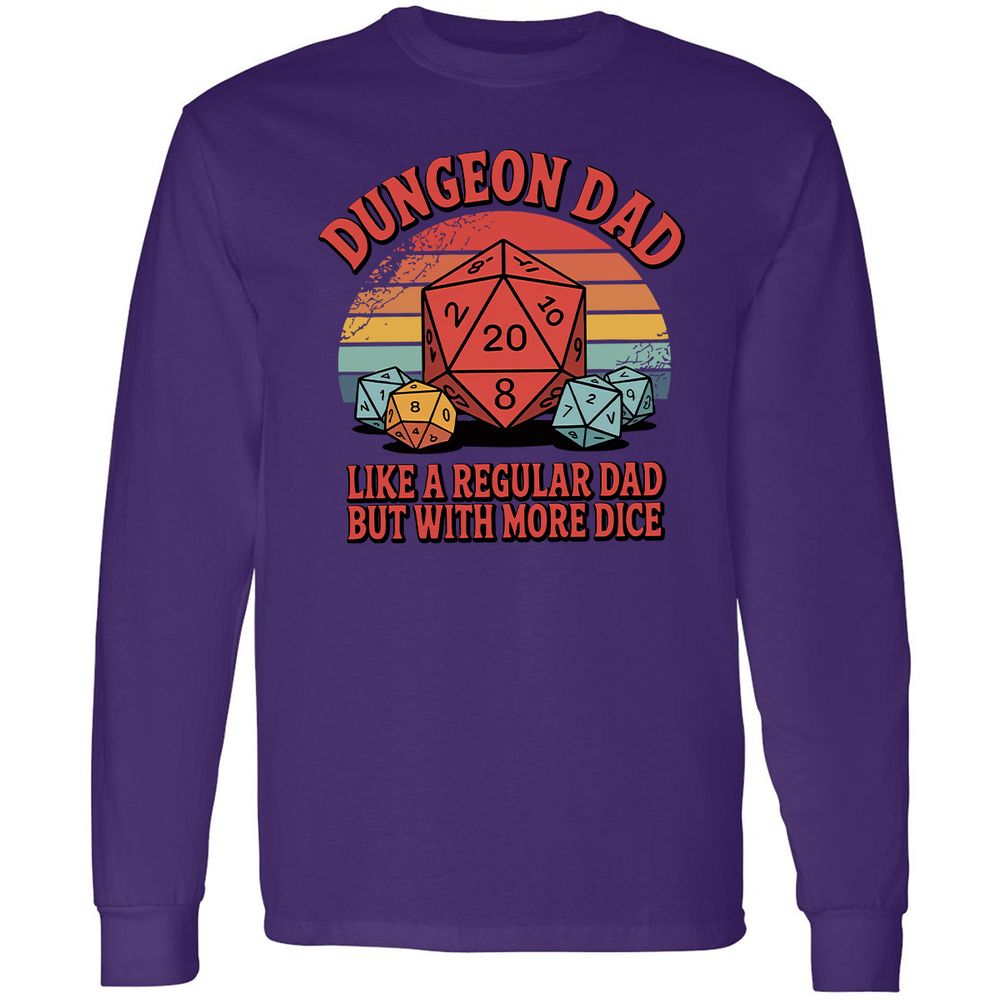 Dungeon Dad With More Dice Long Sleeve T-Shirt - Purple - 13