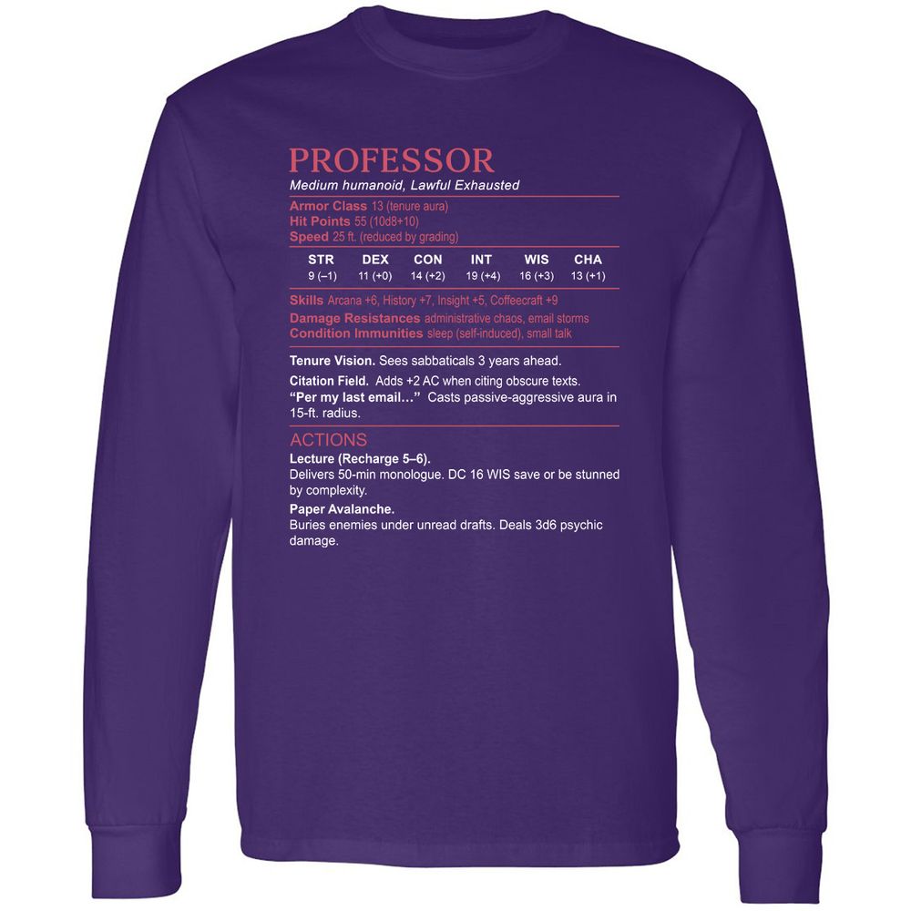 Professor Stats Long Sleeve T-Shirt - Purple - 13