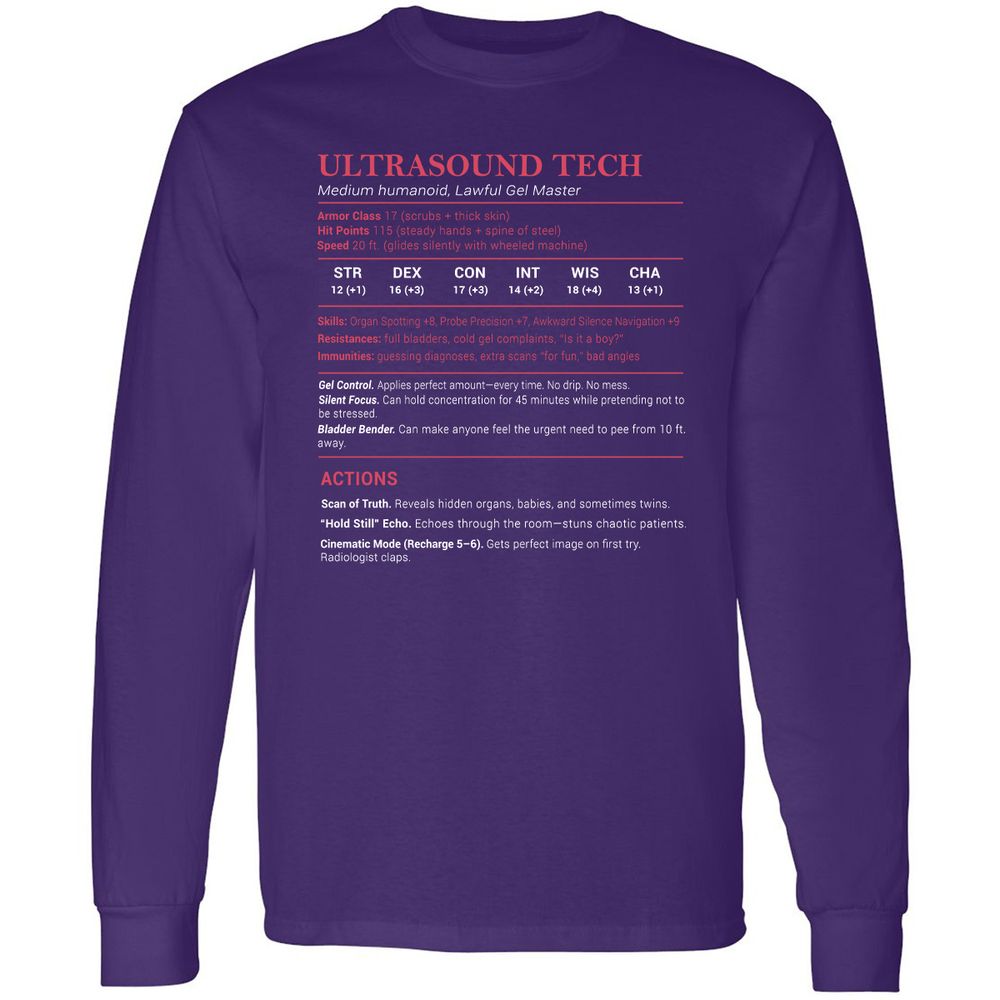 Ultrasound Tech Stats Long Sleeve T-Shirt - Purple - 13