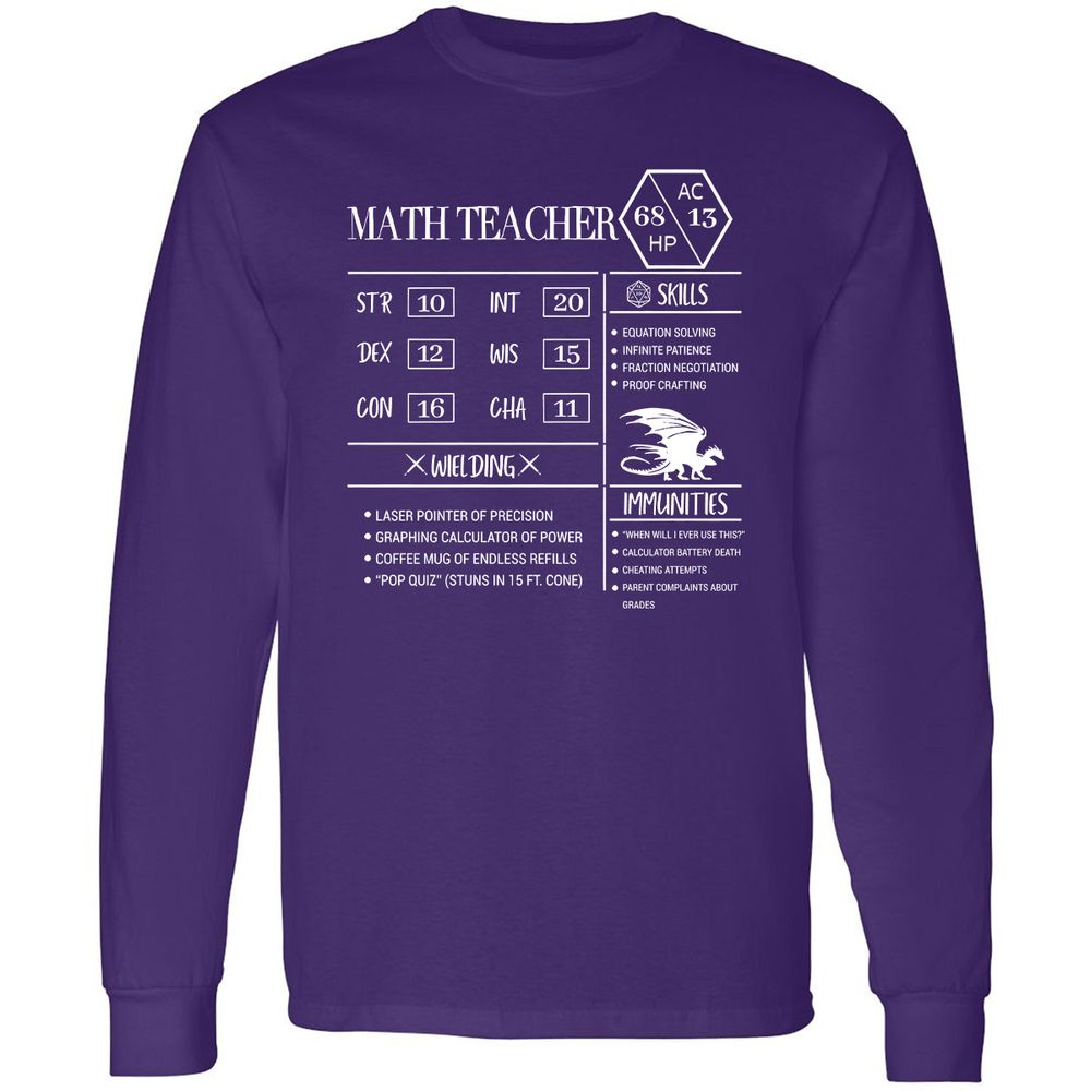 Math Teacher New Long Sleeve T-Shirt - Purple - 13