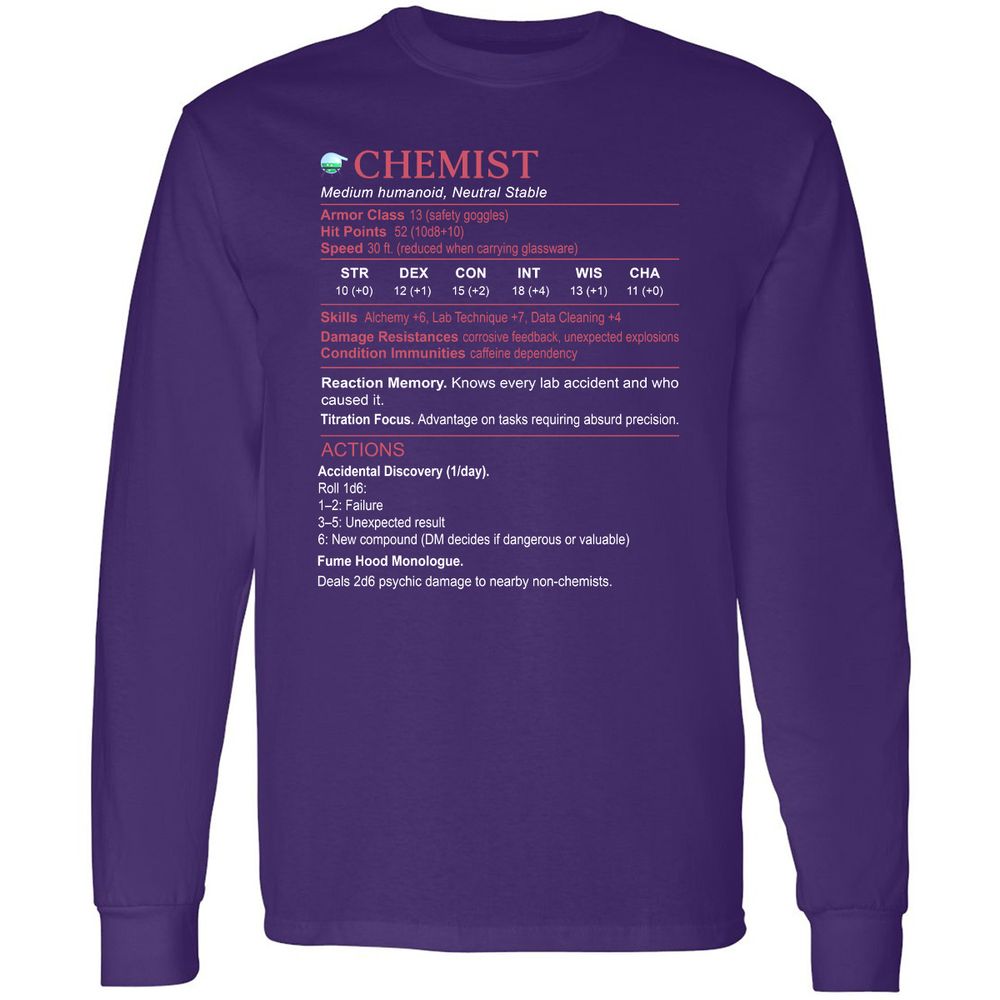 Chemist Stats Long Sleeve T-Shirt - Purple - 13