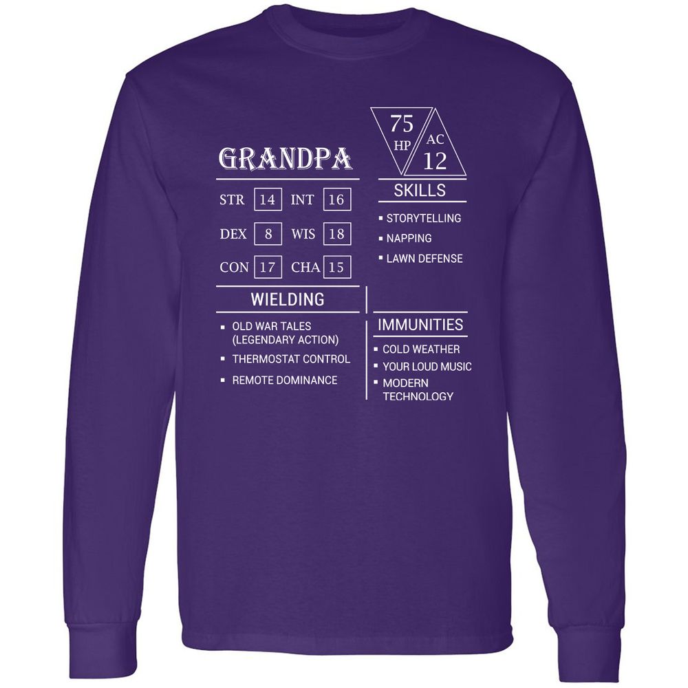 Grandpa Stats Long Sleeve T-Shirt - Purple - 13