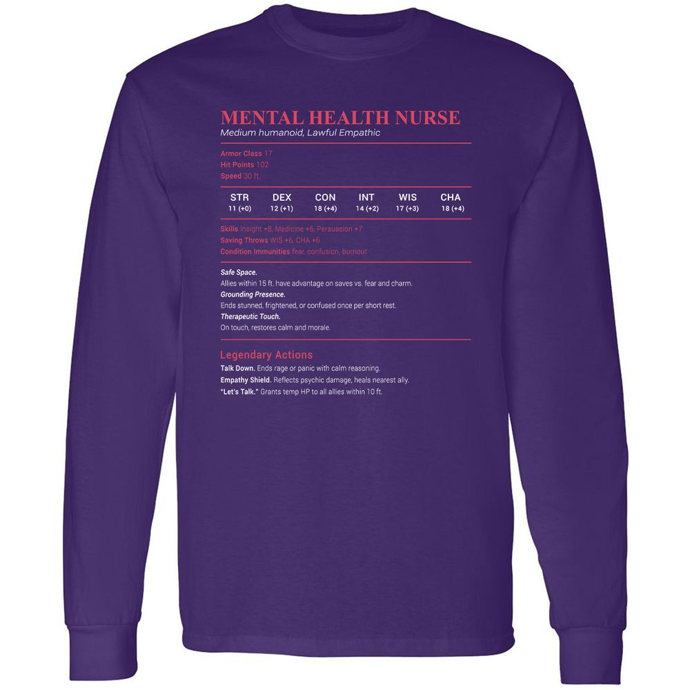 Mental Health Nurse Stats Long Sleeve T-Shirt - Purple - 13