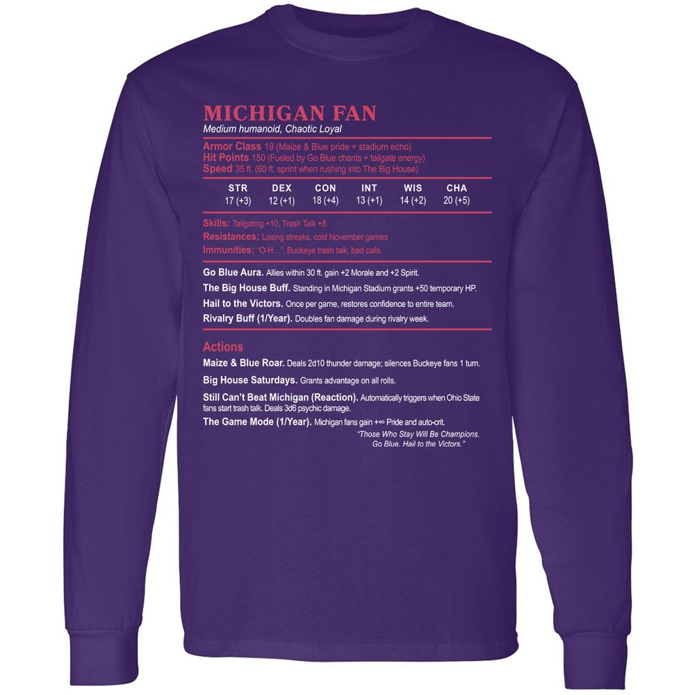 MICHIGAN FAN Long Sleeve T-Shirt - Purple - 13