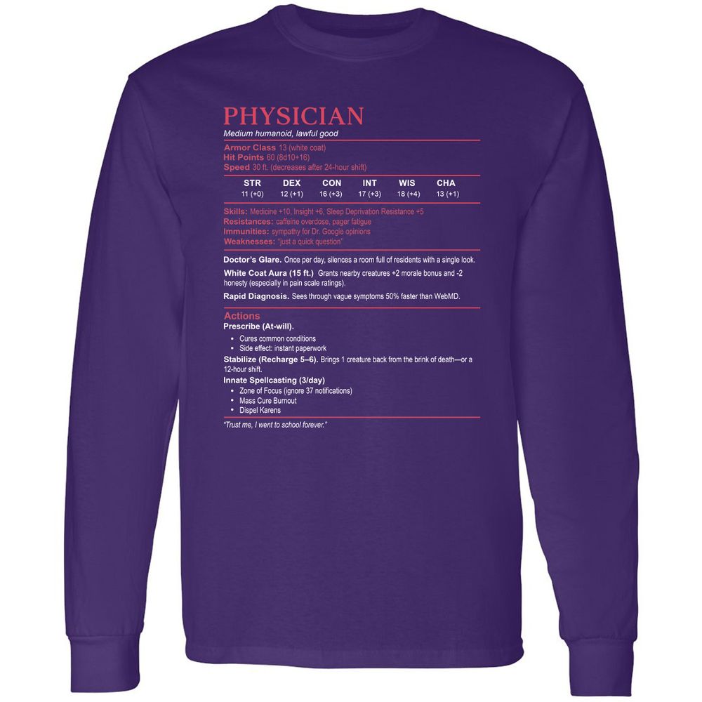 Physician Stats Long Sleeve T-Shirt - Purple - 13