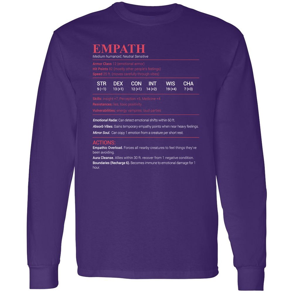 Empath Stats Long Sleeve T-Shirt - Purple - 13