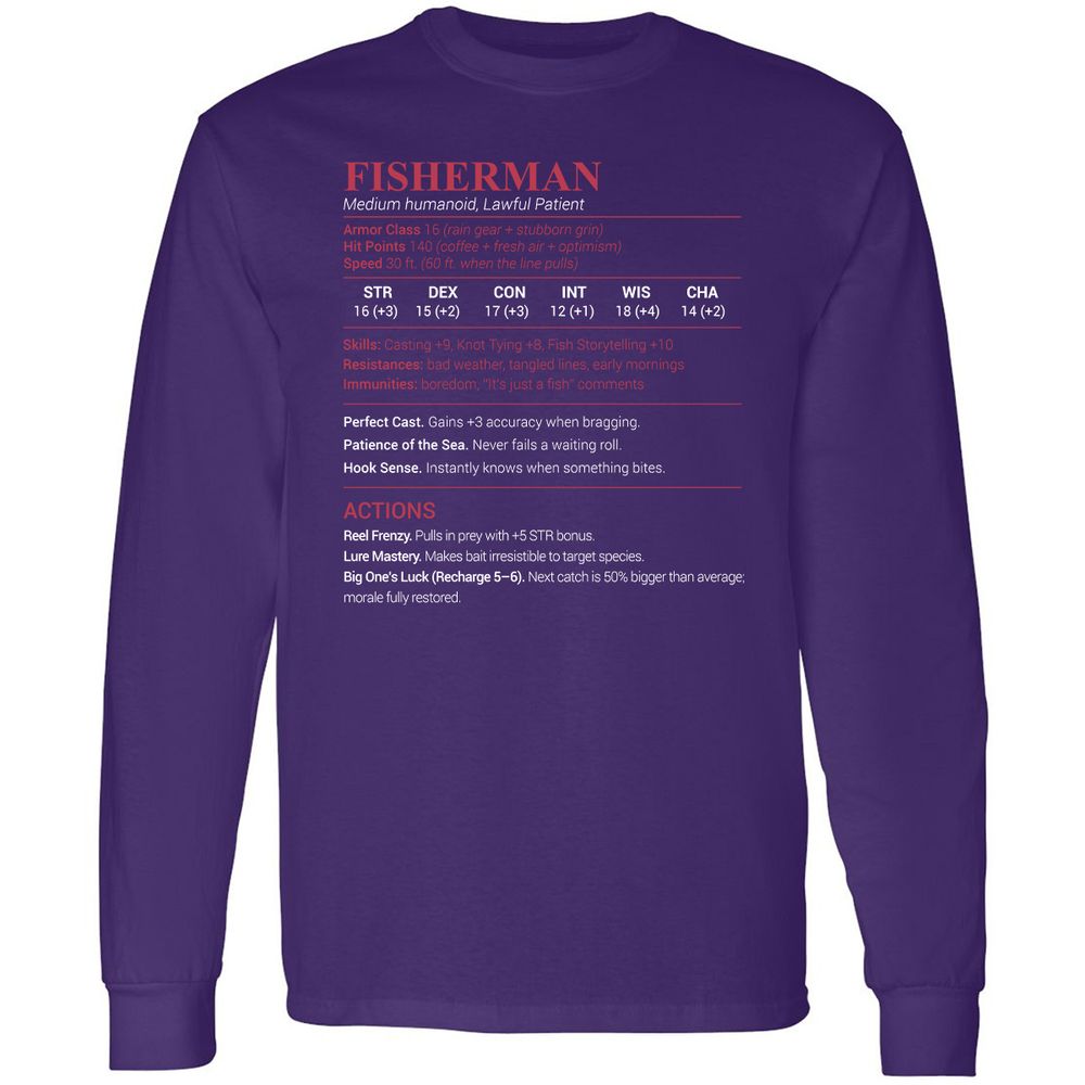 Fisherman Stats Long Sleeve T-Shirt - Purple - 13