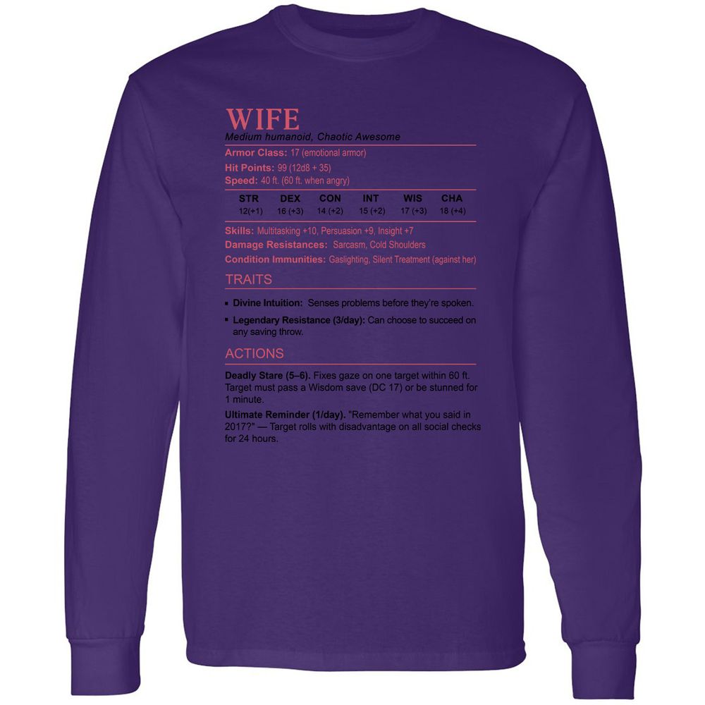 Wife Stats 2 Long Sleeve T-Shirt - Purple - 13