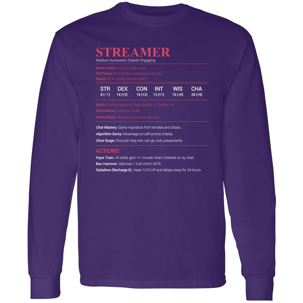 Streamer Stats Long Sleeve T-Shirt - Purple - 13