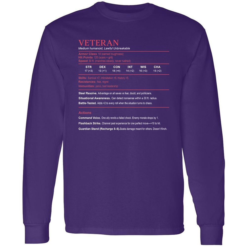 Veteran Stats Long Sleeve T-Shirt - Purple - 13