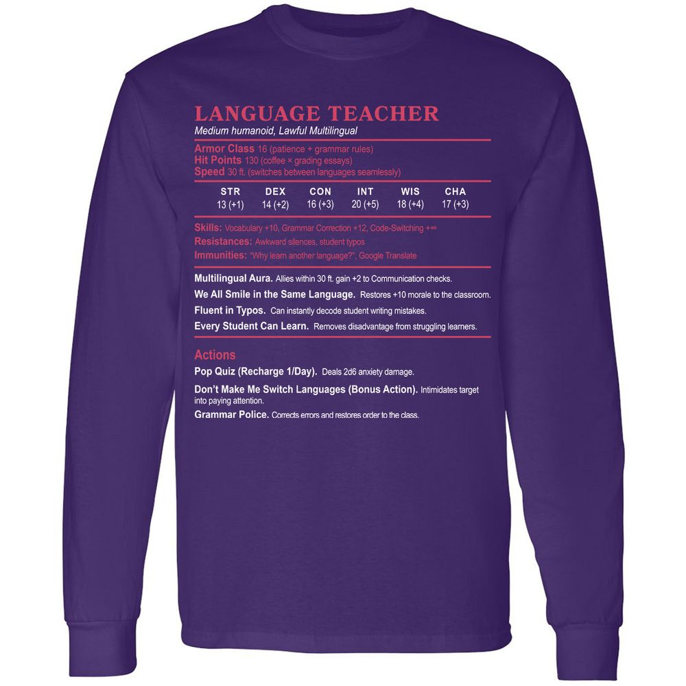 Language Teacher Long Sleeve T-Shirt - Purple - 13