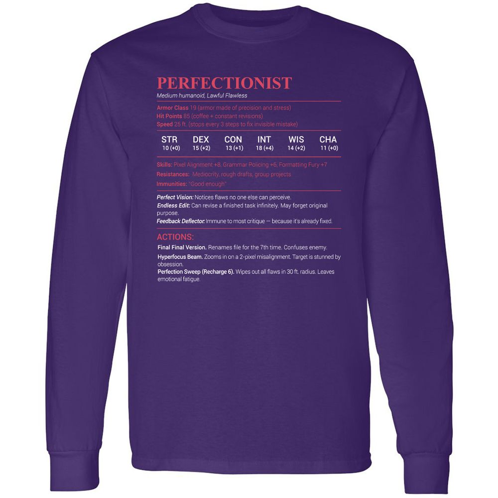 Perfectionist Stats Long Sleeve T-Shirt - Purple - 13