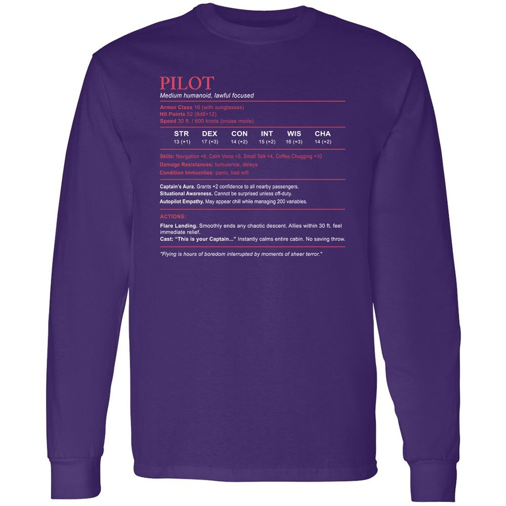 Pilot Stats Long Sleeve T-Shirt - Purple - 13