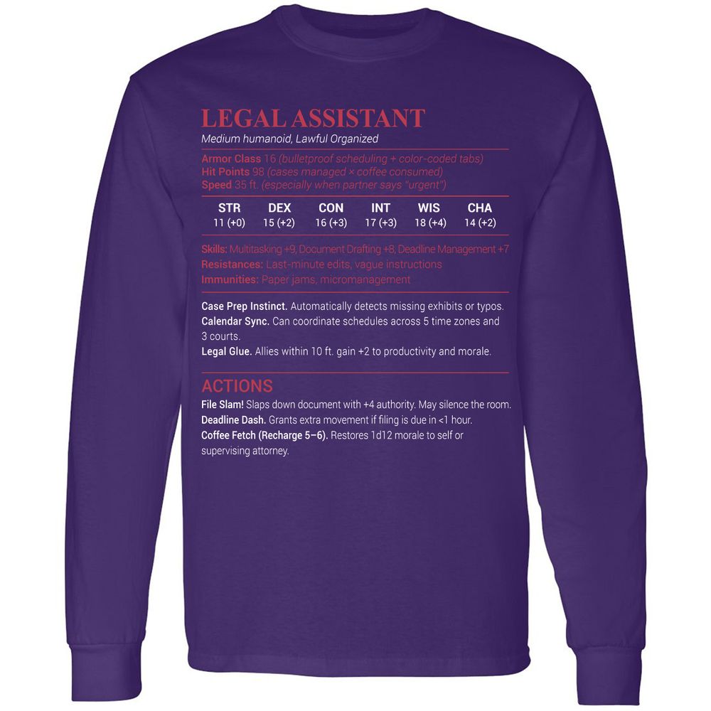 Legal Assistant Long Sleeve T-Shirt - Purple - 13