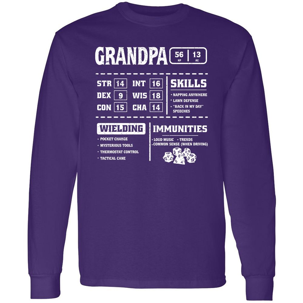 Grandpa Stats 2 Long Sleeve T-Shirt - Purple - 13