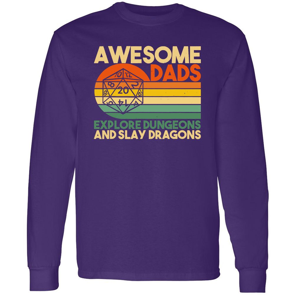 Awesome Dad Explore Dungeons Slay Dragons Long Sleeve T-Shirt - Purple - 13