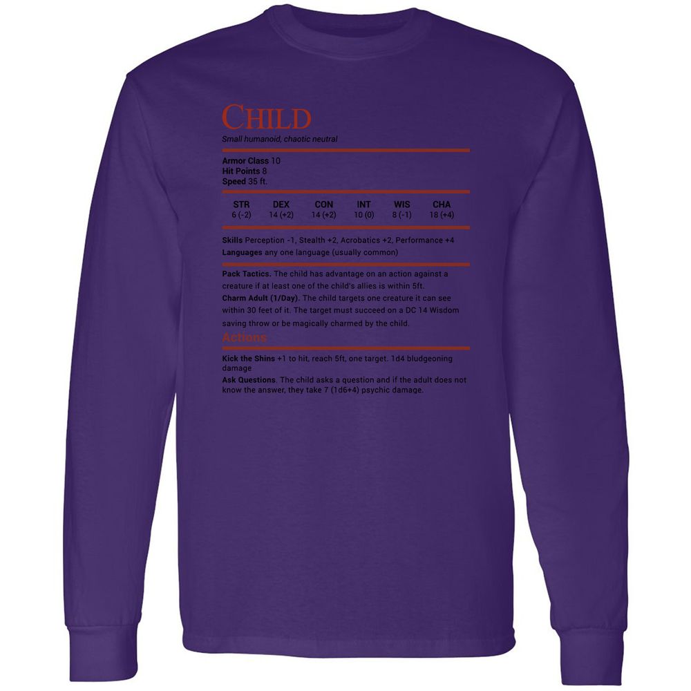 Child Stats Long Sleeve T-Shirt - Purple - 13
