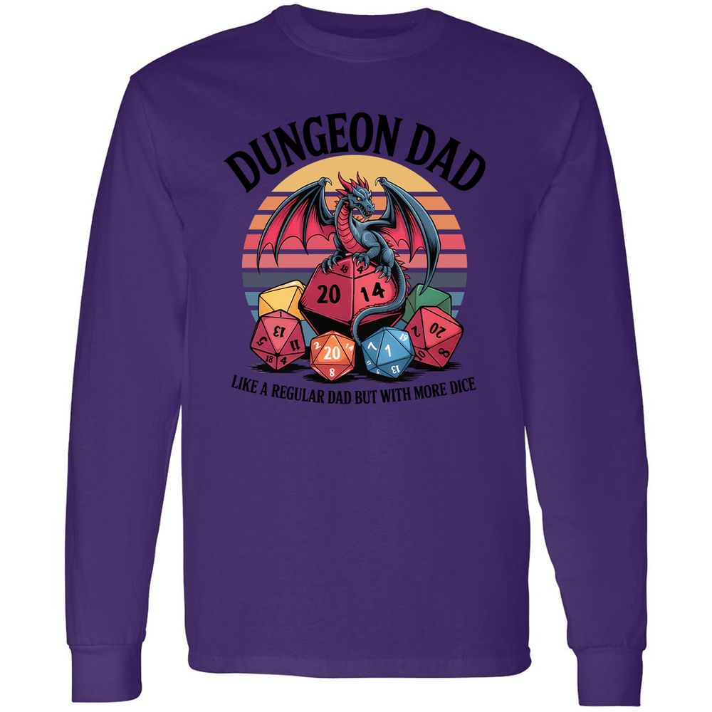 Dungeon Dad With More Dice Long Sleeve T-Shirt - Purple - 13