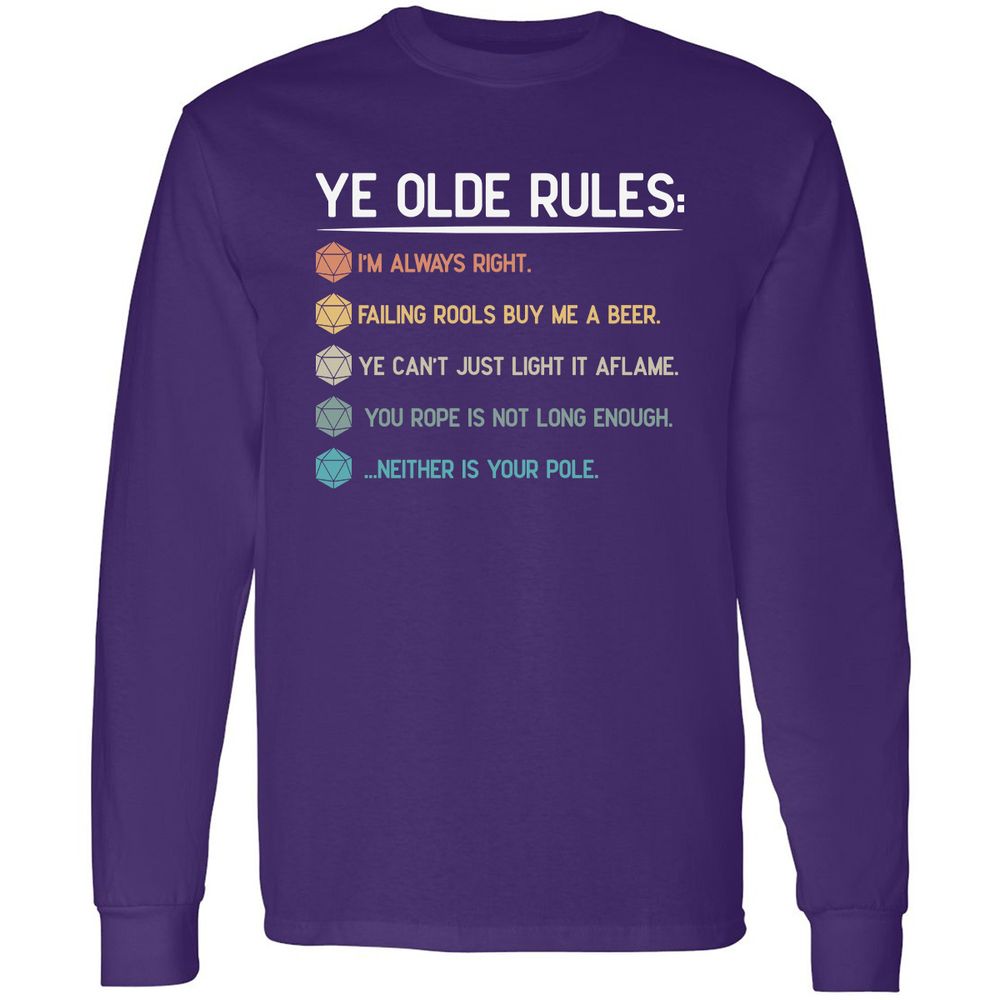 Dungeon Master Rules – Ye Olde RPG Long Sleeve T-Shirt - Purple - 13