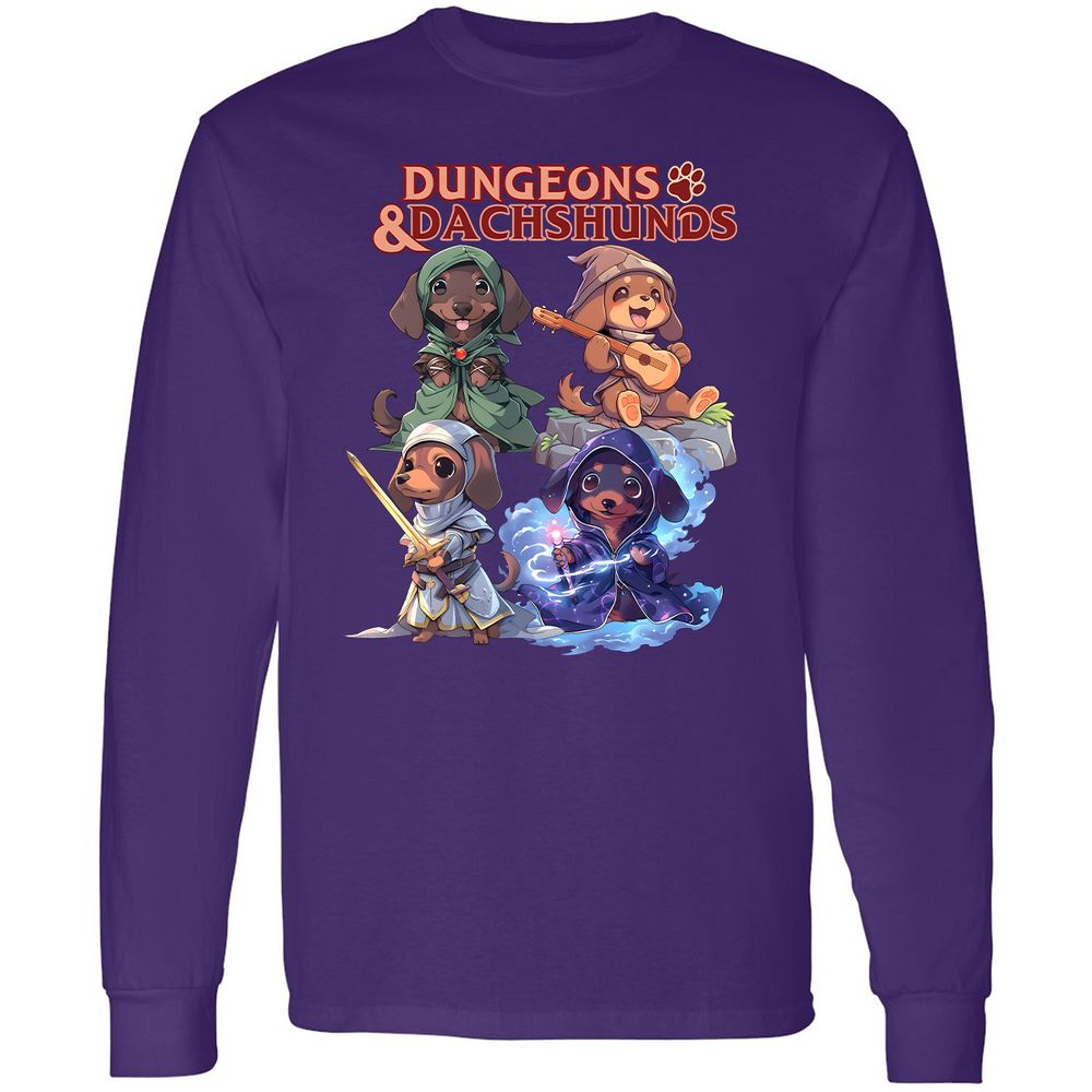 Dungeons & Dachshunds Long Sleeve T-Shirt - Purple - 13