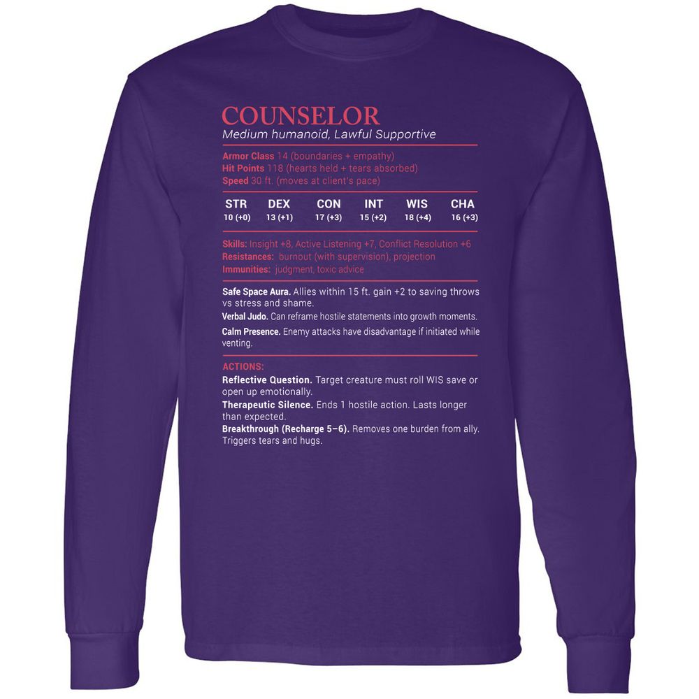 Counselor Stats Long Sleeve T-Shirt - Purple - 13