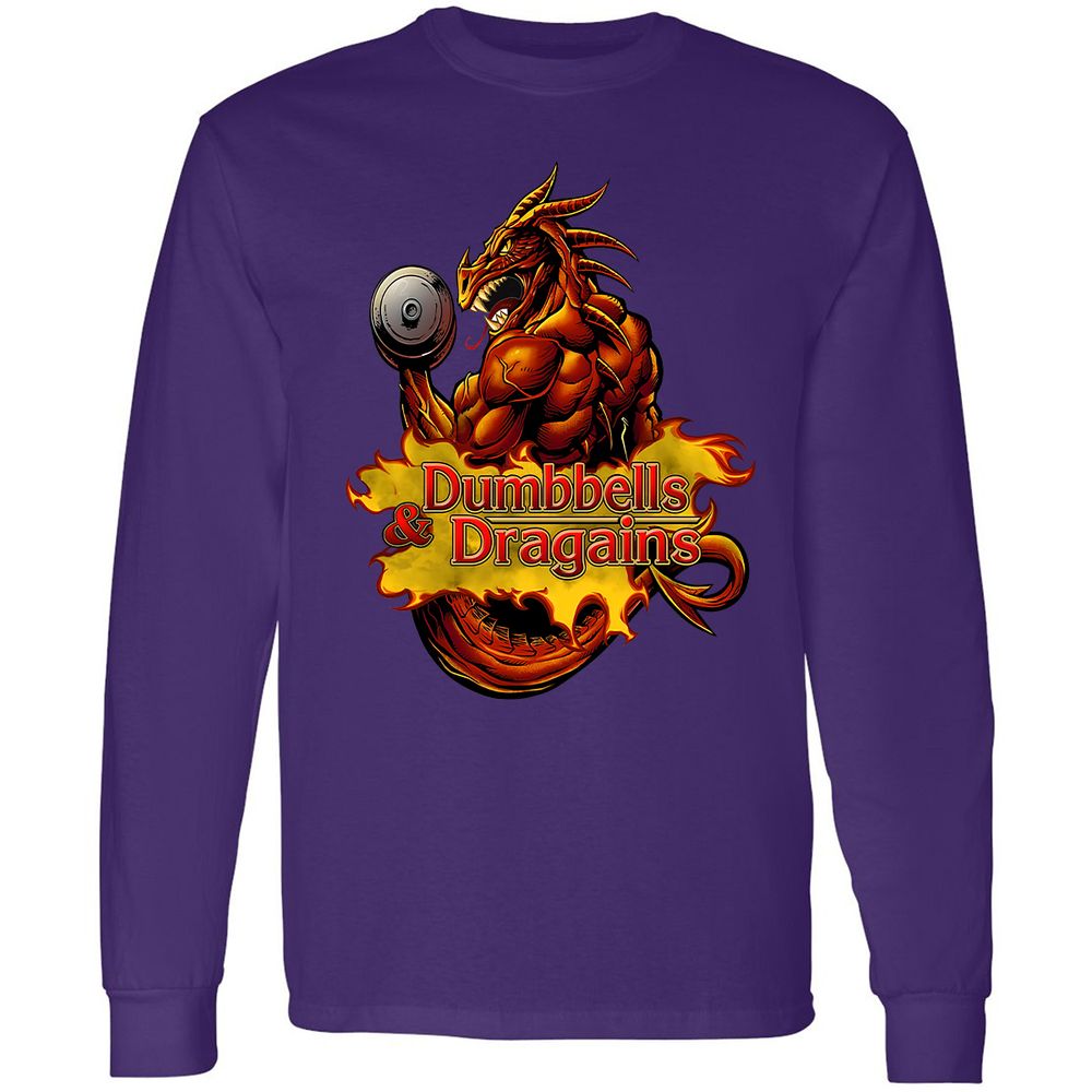 Dumbbells & Dragains Long Sleeve T-Shirt - Purple - 13