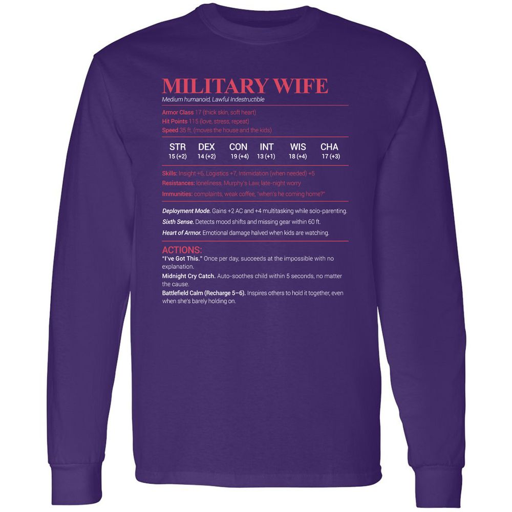 Military Wife Stats Long Sleeve T-Shirt - Purple - 13