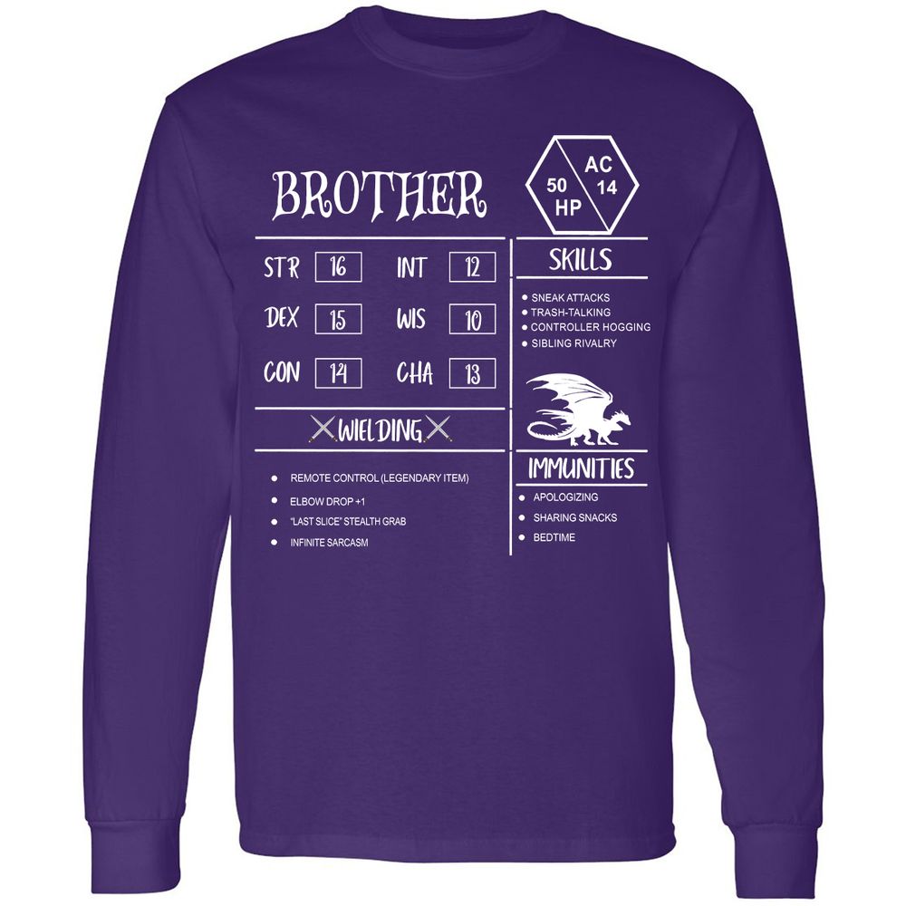 Brother Stats Long Sleeve T-Shirt - Purple - 13