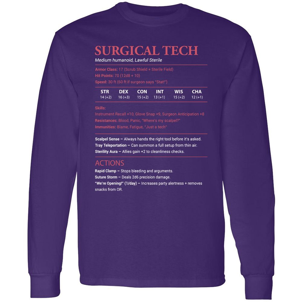 Surgical Tech Long Sleeve T-Shirt - Purple - 13