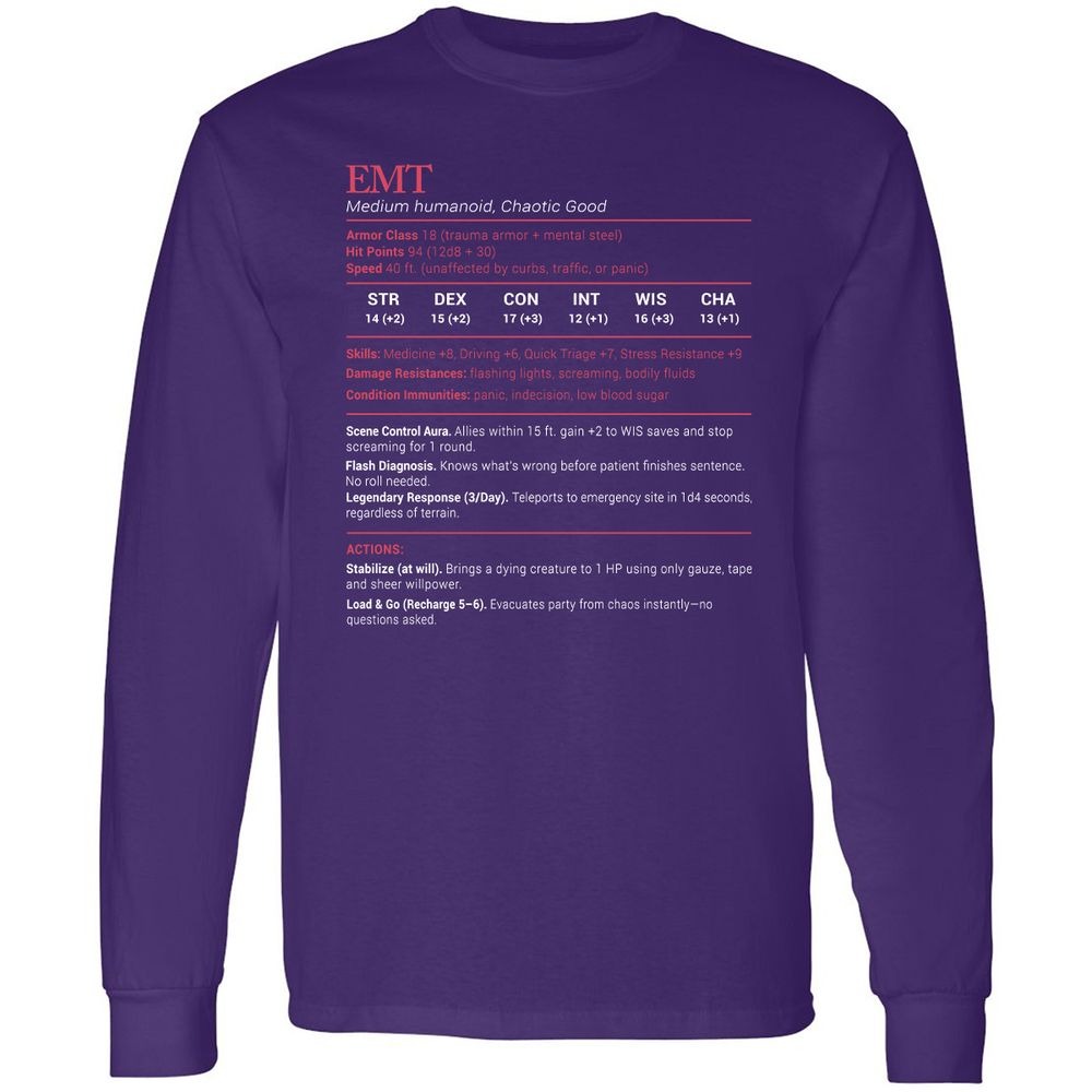 EMT Stats Long Sleeve T-Shirt - Purple - 13