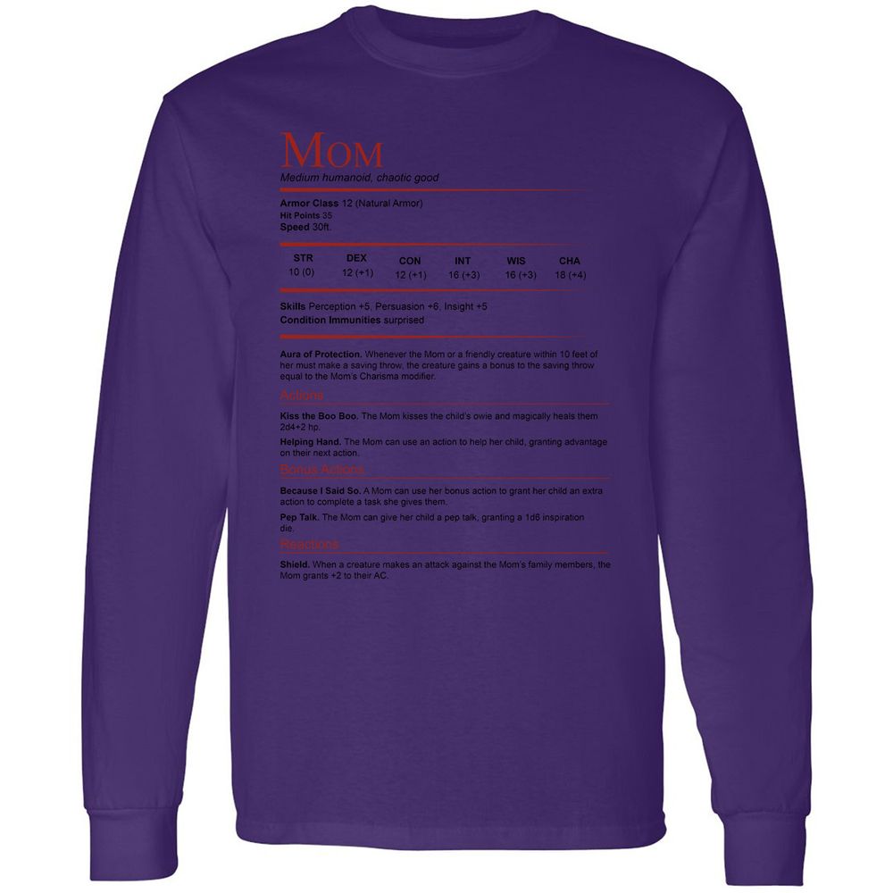 Mom Stats Long Sleeve T-Shirt - Purple - 13
