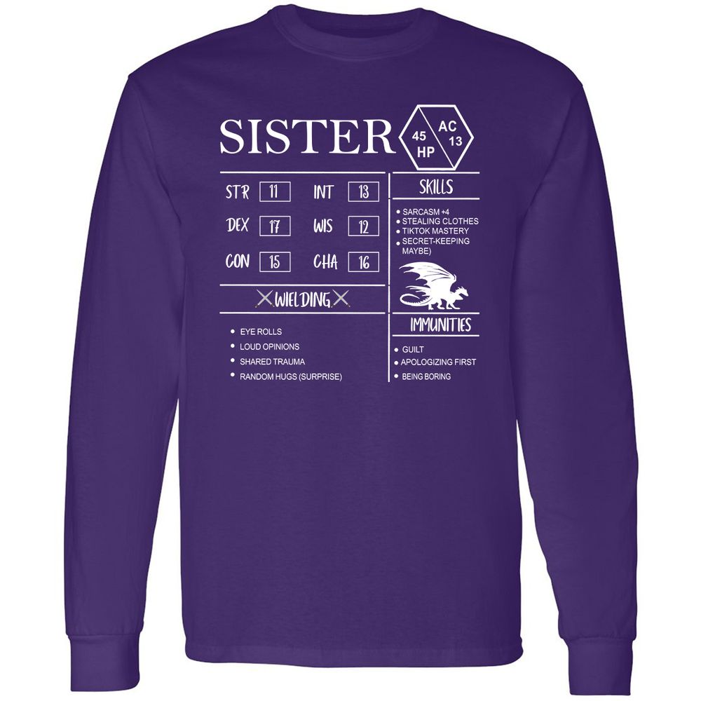 Sister Stats Long Sleeve T-Shirt - Purple - 13