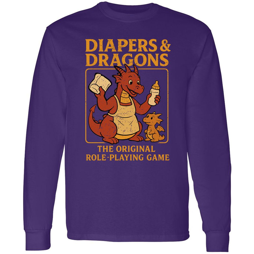 Diapers & Dragons Long Sleeve T-Shirt - Purple - 13