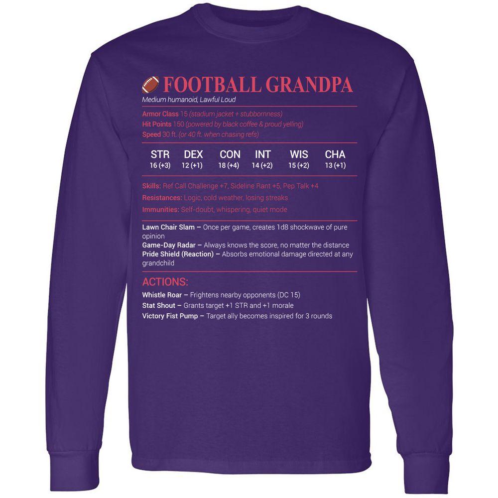 Football Grandpa Long Sleeve T-Shirt - Purple - 13