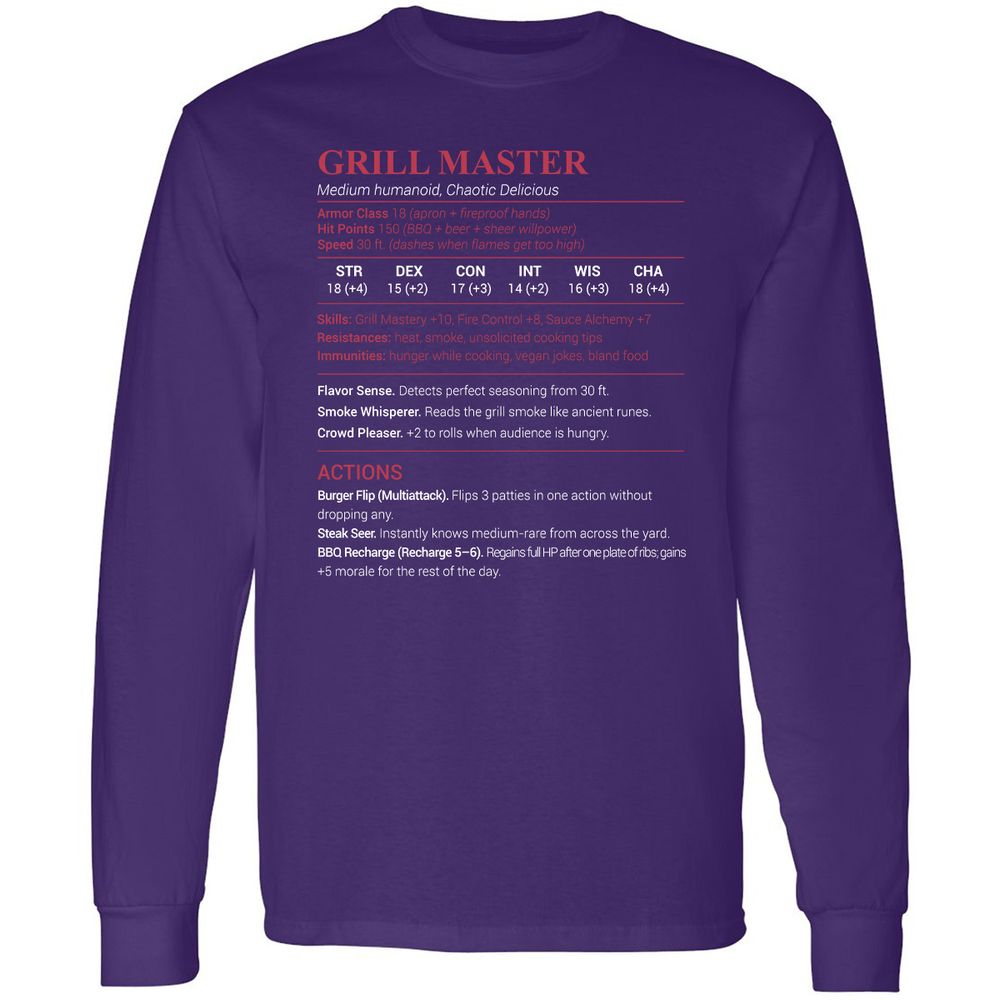 Grill Master Long Sleeve T-Shirt - Purple - 13
