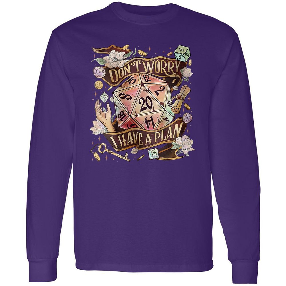 Floral Don't Worry I Have A Plan Long Sleeve T-Shirt - Purple - 13