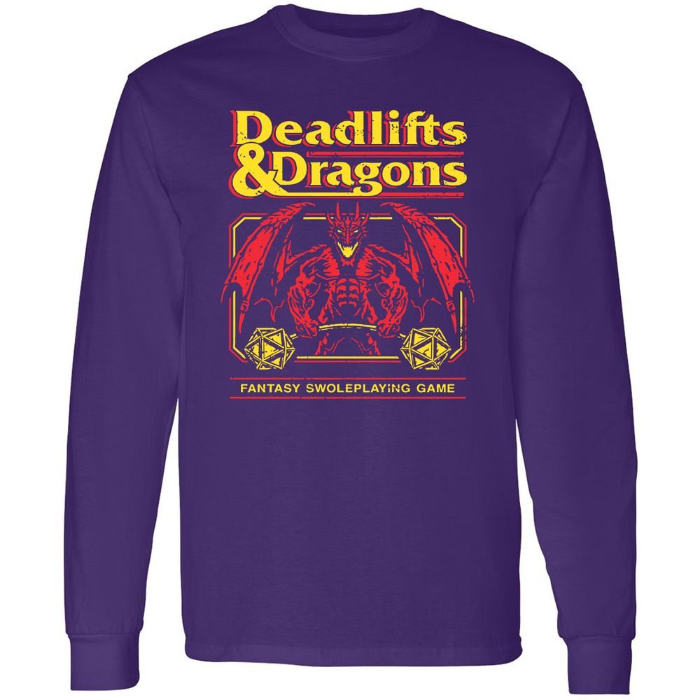 Deadlifts And Dragons Long Sleeve T-Shirt - Purple - 13