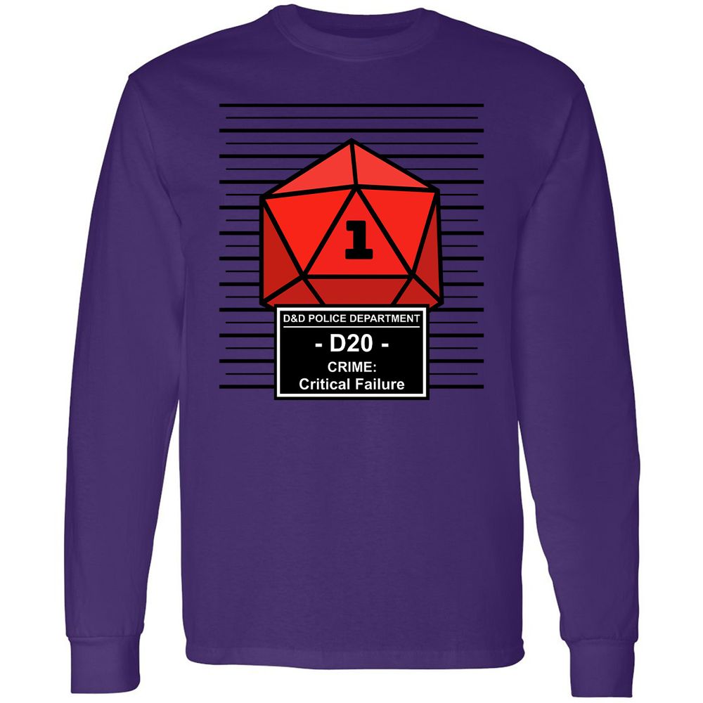 D20 Arrested For Critical Failure Long Sleeve T-Shirt - Purple - 13